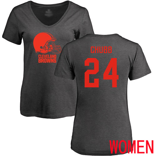 Cleveland Browns Nick Chubb Women Ash Jersey #24 NFL Football One Color T Shirt